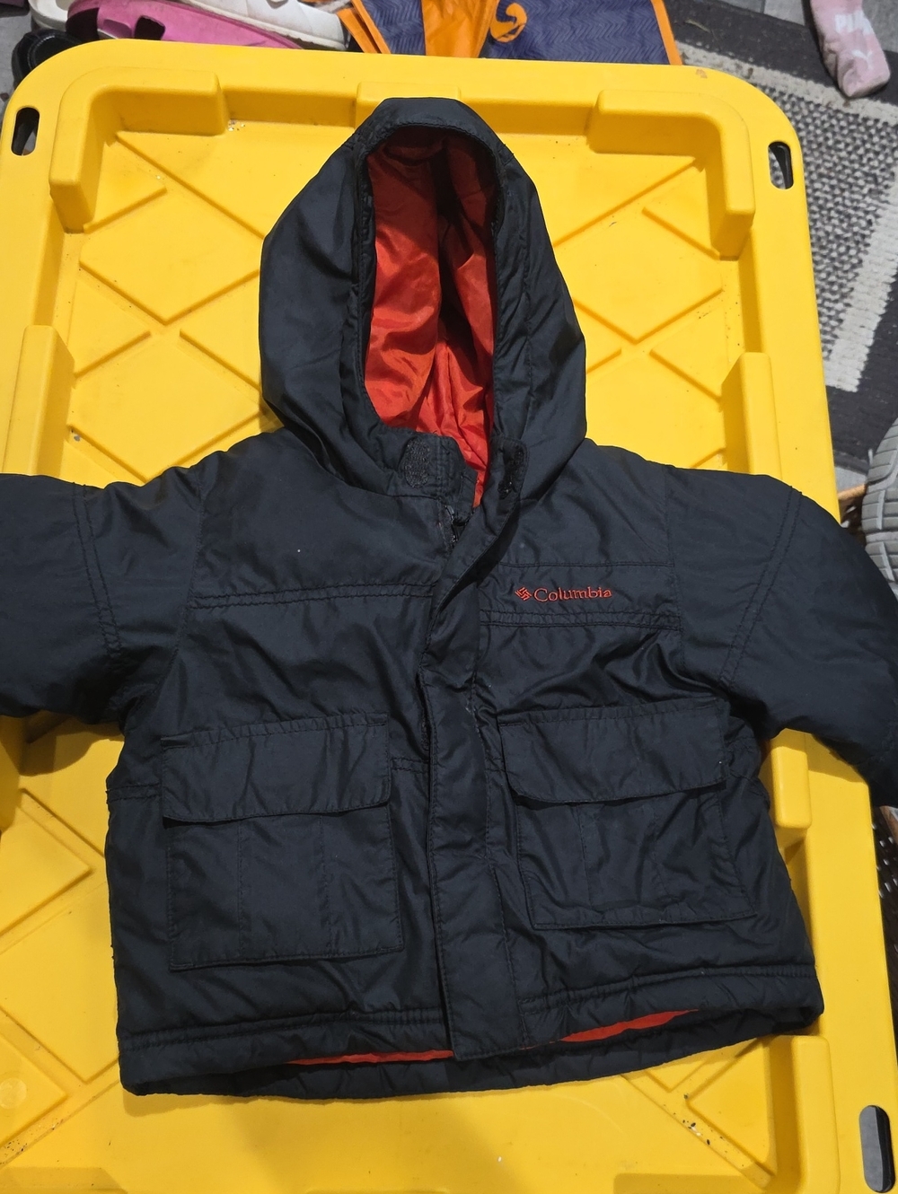 Columbia Black Puffer Jacket with Orange/red Lining - Toddlers 18 Months